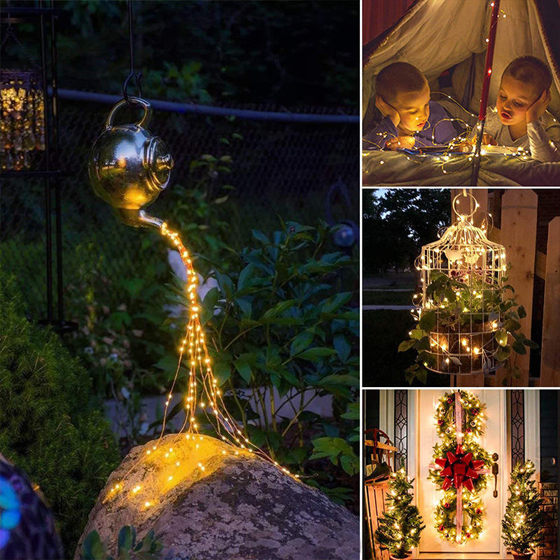 Luces de hadas de cadena solar 200 m Luces de Navidad Guirnalda impermeable al aire libre Lámpara de energía solar Navidad para decoración de jardín.