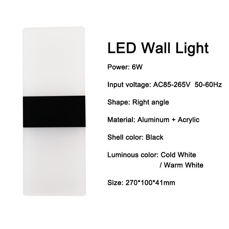 Lámpara de pared de acrílico de 6 W Lámpara de pared de acrílico redonda Lámpara de pared de acrílico rectangular Lámpara de apliques de pared LED para sala de estar Dormitorio Hotel Restaurante Iluminación