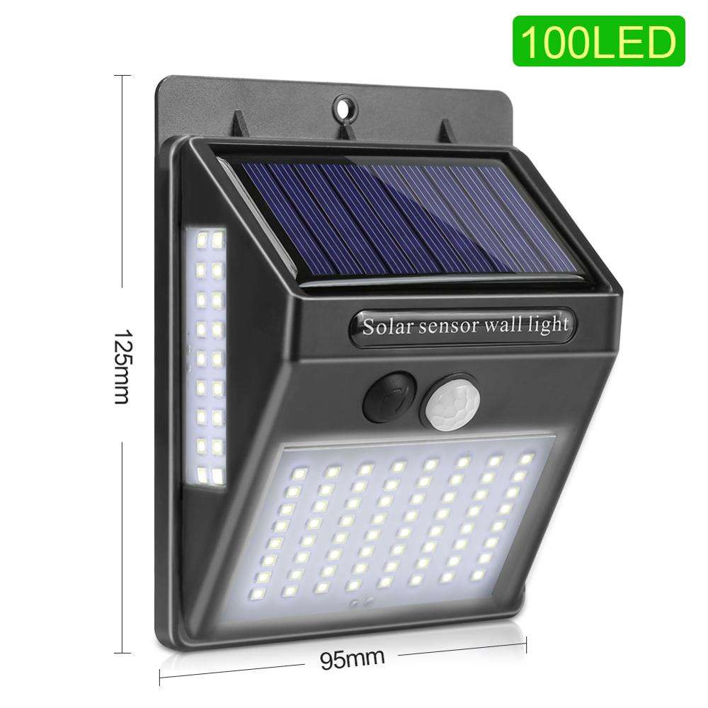 100 LED de luz solar para exteriores Lámpara solar PIR Sensor de movimiento Luz de pared Impermeable Solar Powered Sunlight para decoración de jardín