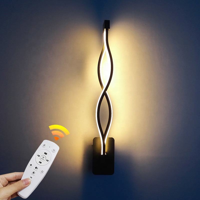 Lámpara de pared LED de 21W, luces de pared de atenuación continua de 2,4G con control remoto, escaleras, pasillo, blanco cálido largo, temperatura de tres colores