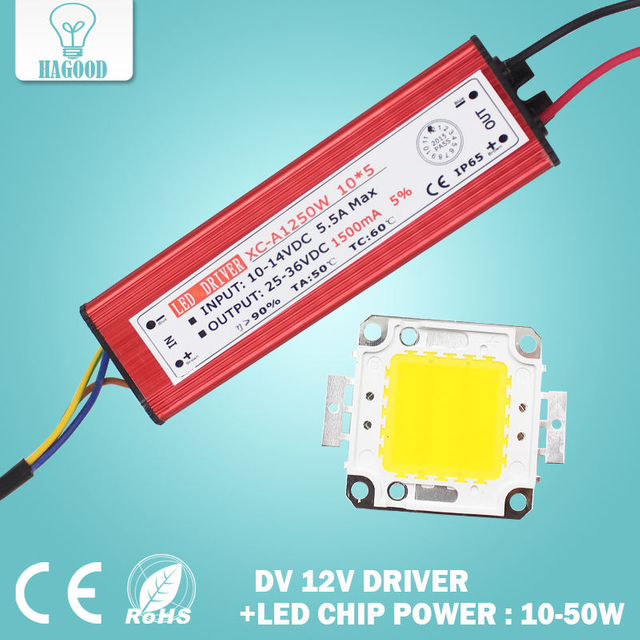 Chip COB de luz de inundación LED de alta potencia de 10W, 20W, 30W, 50W + fuente de alimentación de reflector LED de entrada de CA/CC de 12V, controlador Led