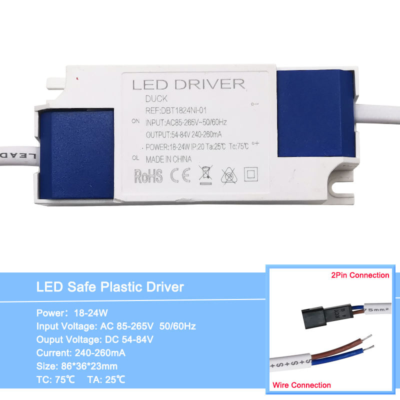Transformador de luz de controlador LED de carcasa de plástico seguro de 1-36W, adaptador de fuente de alimentación de corriente constante de 300mA para lámpara Led/Chip