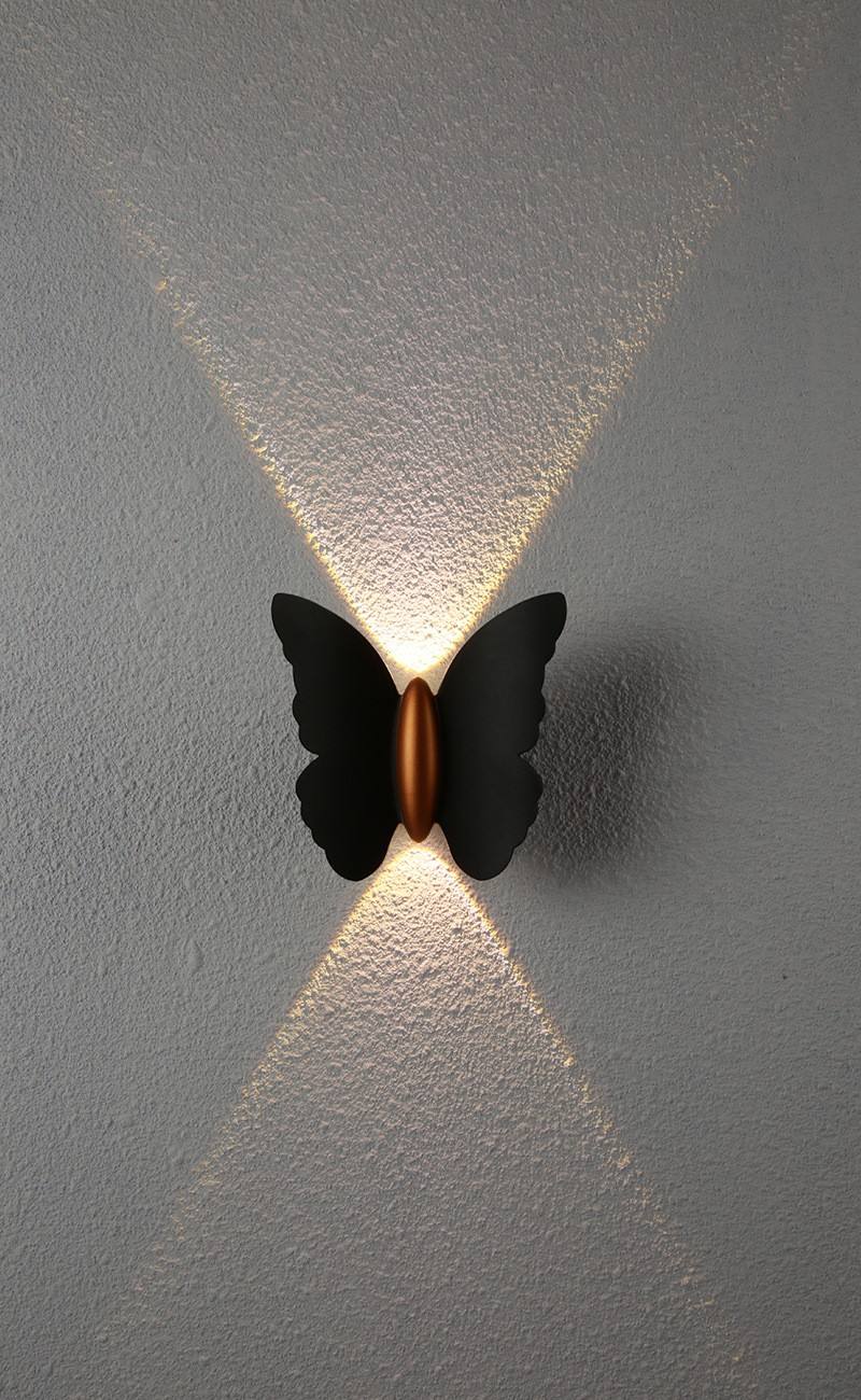 NUEVA lámpara de alta calidad de 6 W, lámpara elegante de mariposa a prueba de agua, lámpara de pared de concha de oro negro y luz nocturna para exteriores