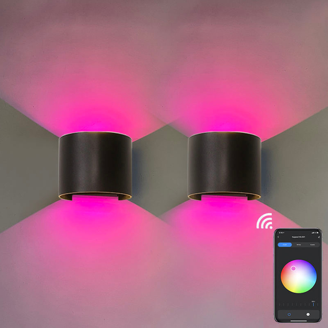 APP Control Smart Led Wall Light Lámpara de aplique redonda ajustable Jardín al aire libre IP65 Modern 9w Led Wall Light Arriba y abajo Montado en la pared Led Wall Light Luces controladas por aplicación