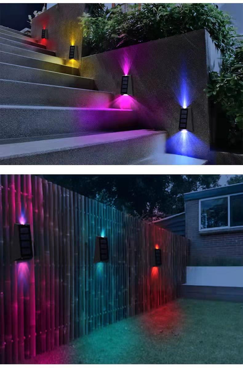 Nueva lámpara de pared solar trapezoidal, luz de pared superior e inferior, lámpara impermeable para exteriores para patio y jardín