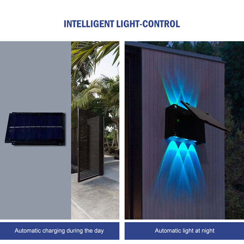 GISUN, nuevo producto, Control de luz inteligente, carga automática, lámpara de pared Solar RGB de 6W, luz Led impermeable para jardín