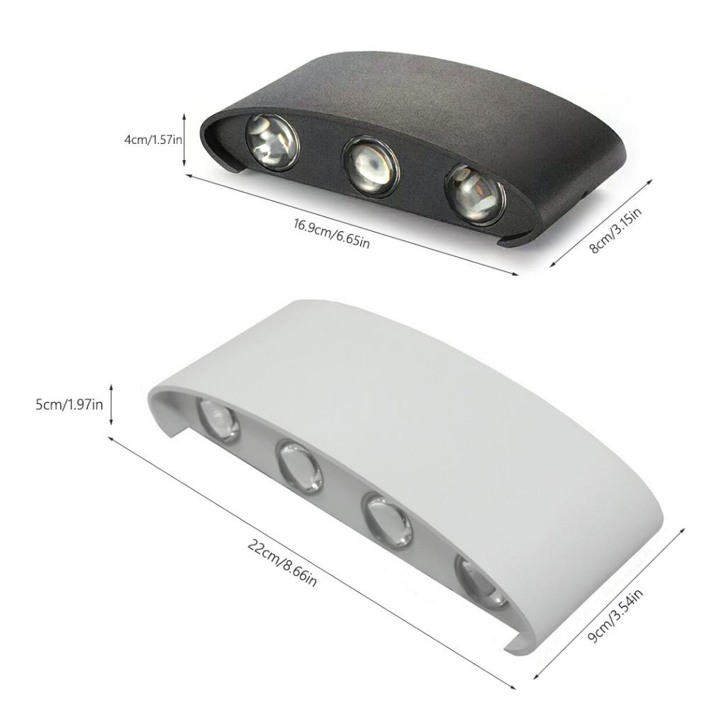 Lámpara de pared impermeable para exteriores, 4W, 6W, 8W, 10W, 12W, ovalada hacia arriba y hacia abajo, resistente al agua, IP65, luz de pared Exterior, porche, luz de jardín