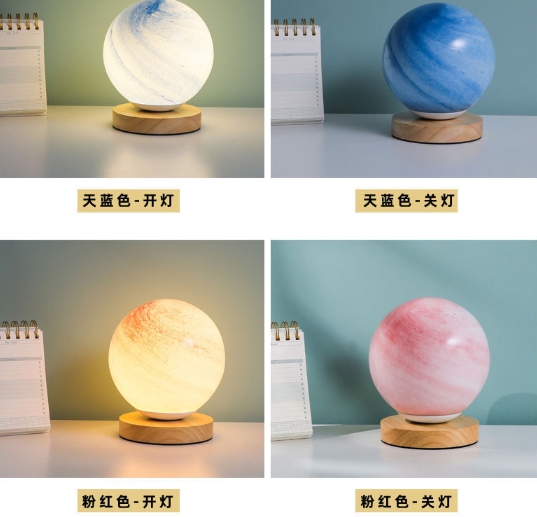 Lámpara de cristal de planeta Luna, lámpara de planeta, decoración de dormitorio, luz de noche, regalo de cumpleaños creativo, lámpara de escritorio recargable, luz de mesa