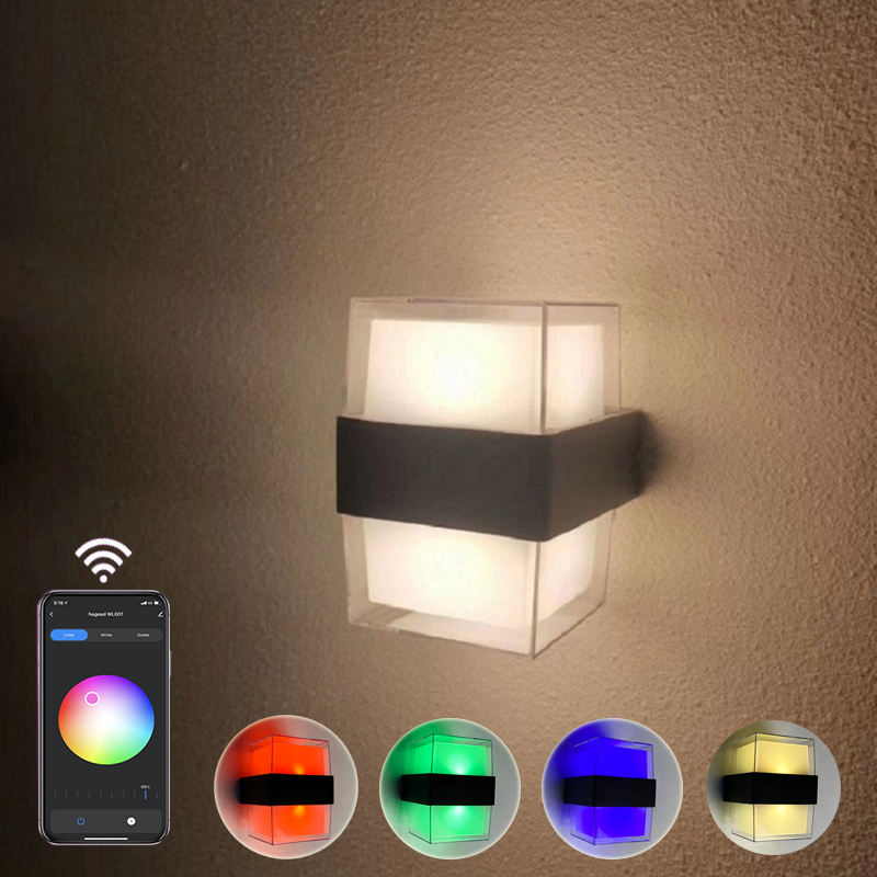 Tuya Smart App Control impermeable IP 65 LED Wandlamp colorido impermeable al aire libre lámpara de pared moderna luz al aire libre