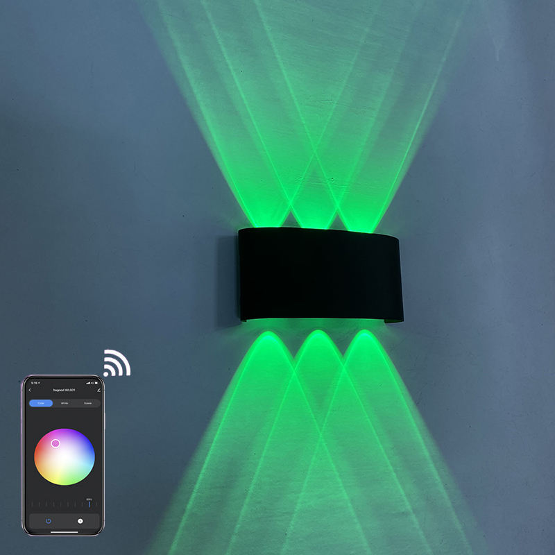 RGBW APP Control Smart Light en forma de arco al aire libre impermeable arriba y abajo LED lámpara de pared inteligente aluminio moderno aplique de pared iluminación luz de pared