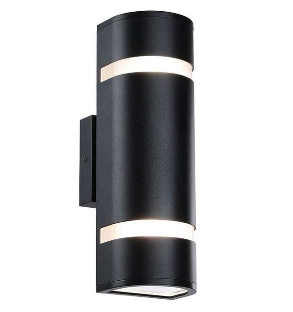 Luz negra moderna a prueba de agua para montaje en pared, aplique de pared de aluminio, 2 luces, luz de pared para exteriores, AC85-265, lámpara de arriba y abajo