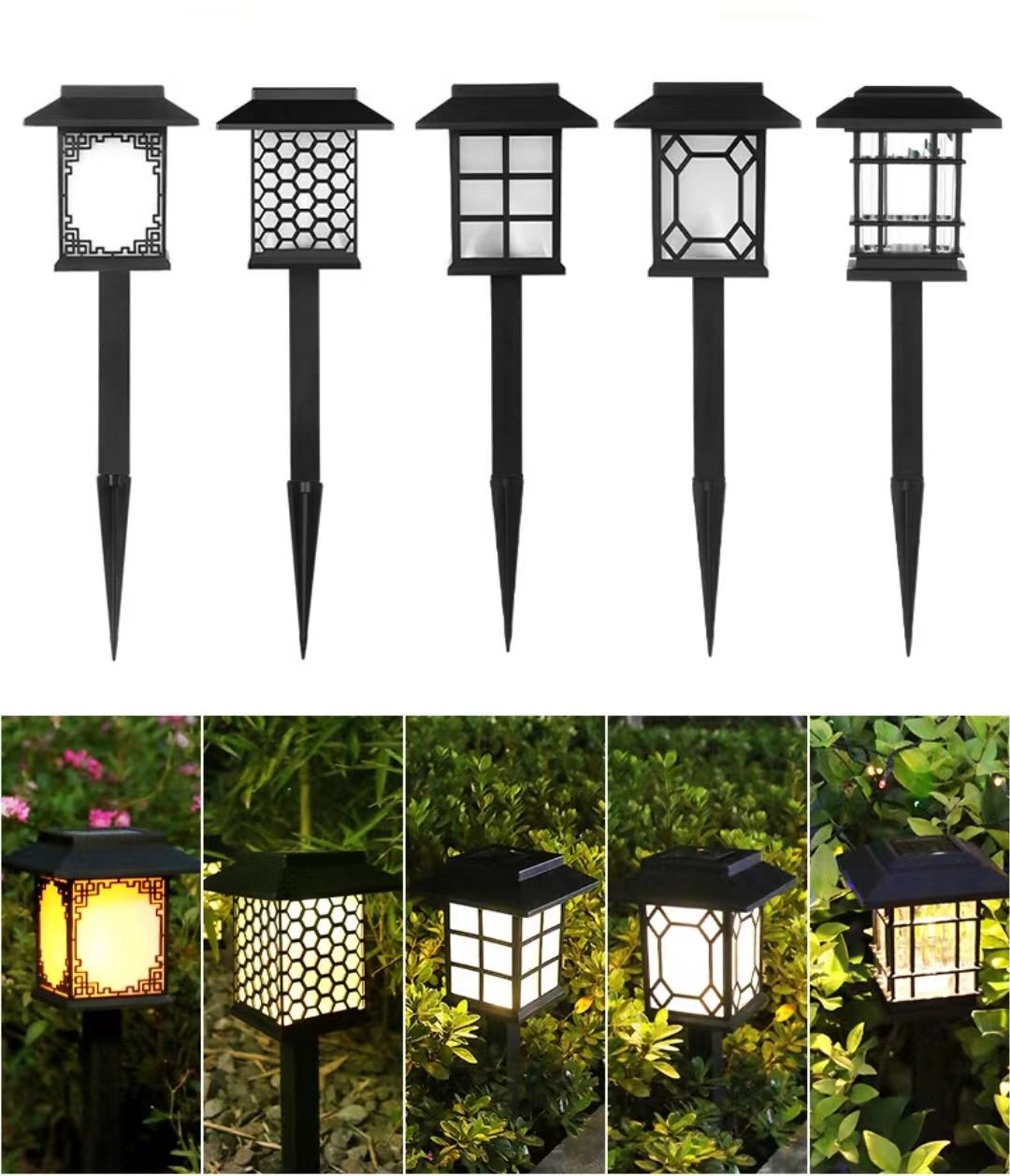 Tipo de casa Exterior Impermeable LED Luz solar Lámpara solar para césped Mini luz solar Jardín alimentado Estilo de cabaña Spike Spot Casa pequeña