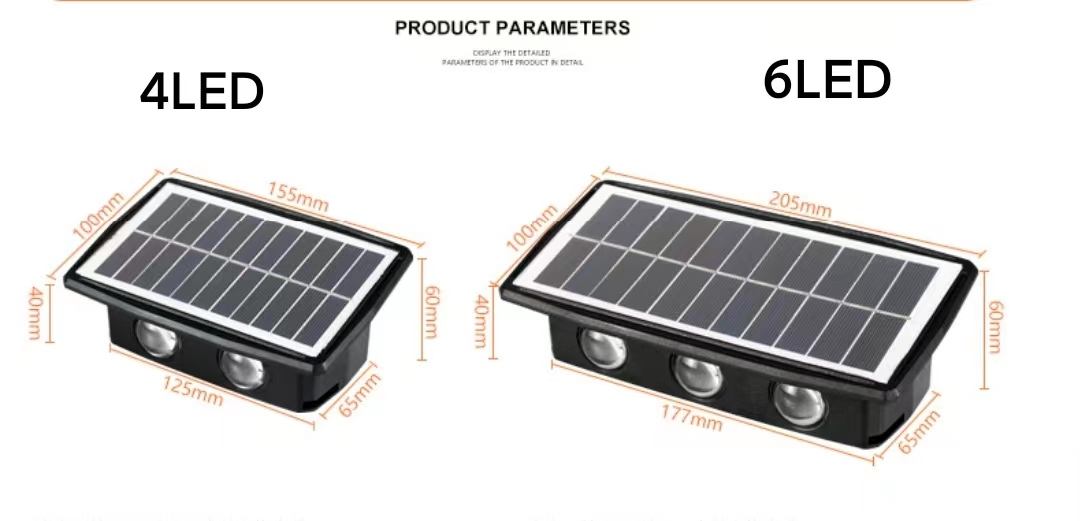 6LED Solar pared luz exterior impermeable LED luces de pared para patio calle paisaje jardín decoración lámpara Solar pared exterior