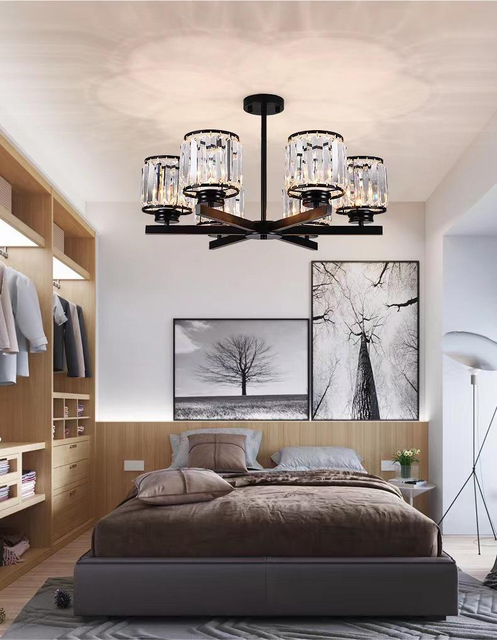 Candelabros modernos de 70W, candelabro de cristal, luces de techo para dormitorio, luz colgante Led negra, diseño nórdico, lámpara luminosa moderna de aluminio, iluminación para sala de estar, lámpara de techo para sala de embalaje