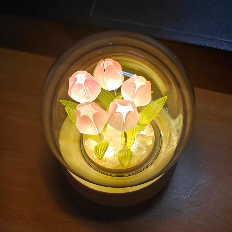 Luz de noche de tulipán hecha a mano, película termorretráctil, Material DIY, flor Artificial, luz de noche de tulipán, decoración del hogar, regalo para Gitlfriend