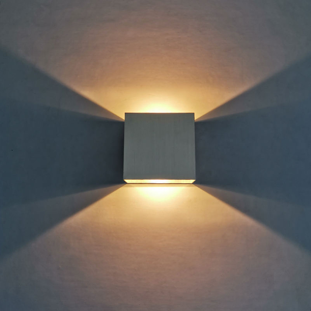 Lámpara de pared COB de 6W, lámpara de pared con carcasa de aluminio, lámpara de pared plateada, iluminación cuadrada hacia arriba y hacia abajo, lámpara de pared, accesorios de iluminación led para interiores