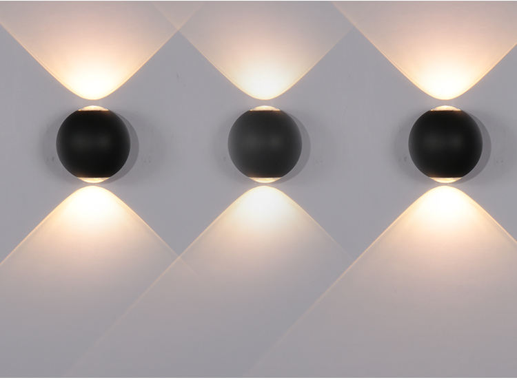6W Luz impermeable 2023 NUEVAS luces de bola Lámparas de pared LED para exteriores Lámpara de pared impermeable redonda Lámpara de pared arriba y abajo