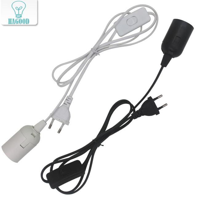Cable de alimentación de 1,8 m, Bases de lámpara E27, enchufe europeo con cable de interruptor para bombilla LED colgante, soporte de enchufe de suspensión para lámpara colgante e27