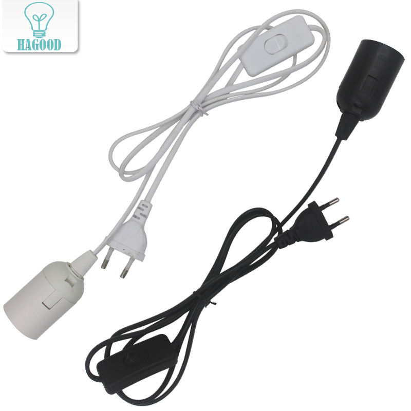 Cable de alimentación de 1,8 m, Bases de lámpara E27, enchufe europeo con cable de interruptor para bombilla LED colgante, soporte de enchufe de suspensión para lámpara colgante e27