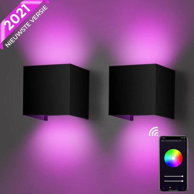 APP Controll Smart IP65 LED 9W Lámpara de pared a prueba de agua Arriba y abajo Luz de noche RGB montada en la pared 16 Cubo que cambia de color Luz de pared a prueba de agua