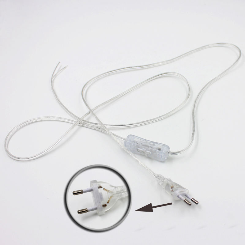 Cable de 2 líneas de 0,75mm, Cable de alimentación de encendido y apagado de 1,8 m para lámpara LED con interruptor de botón, enchufe europeo/estadounidense, interruptor de luz, extensión de Cable transparente