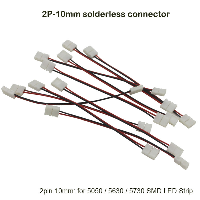 Conector de tira LED doble de 2 pines y 10mm con conexión sin cables sin necesidad de soldadura/conector de soldadura para tira Led 5050/5630