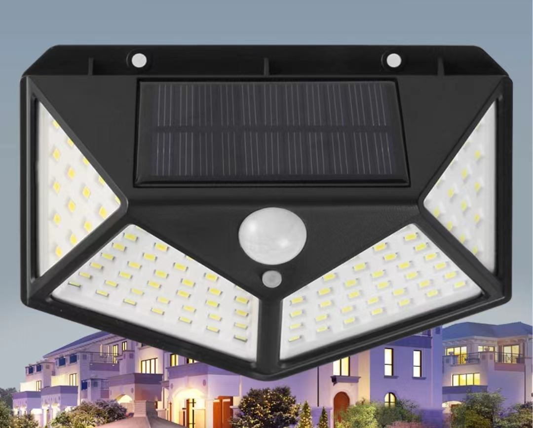 100 luces de pared solares LED Lámpara solar al aire libre Sensor de movimiento Luz de calle solar alimentada por energía solar para luz de jardín