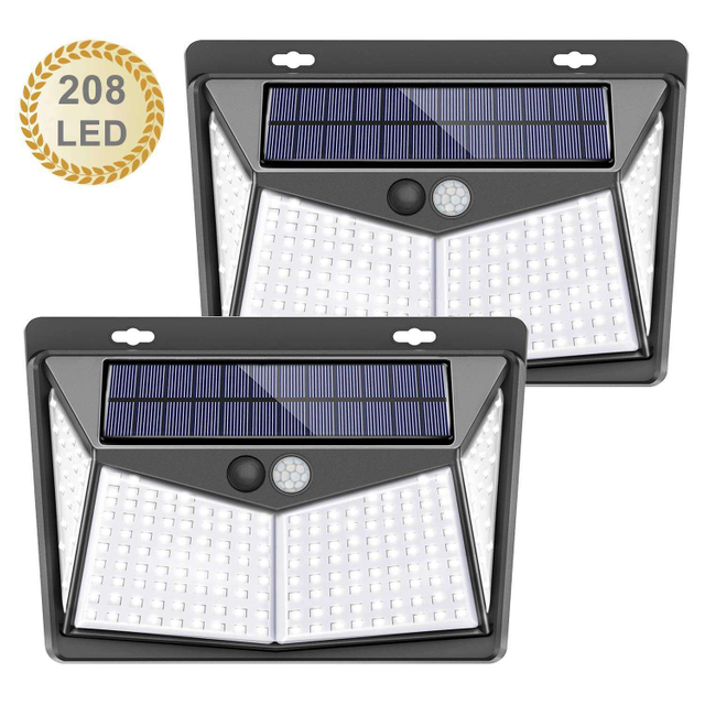 Lámpara solar para exteriores con sensor de movimiento Lámpara de pared solar 208 LED Iluminación de jardín impermeable con sensor para exteriores