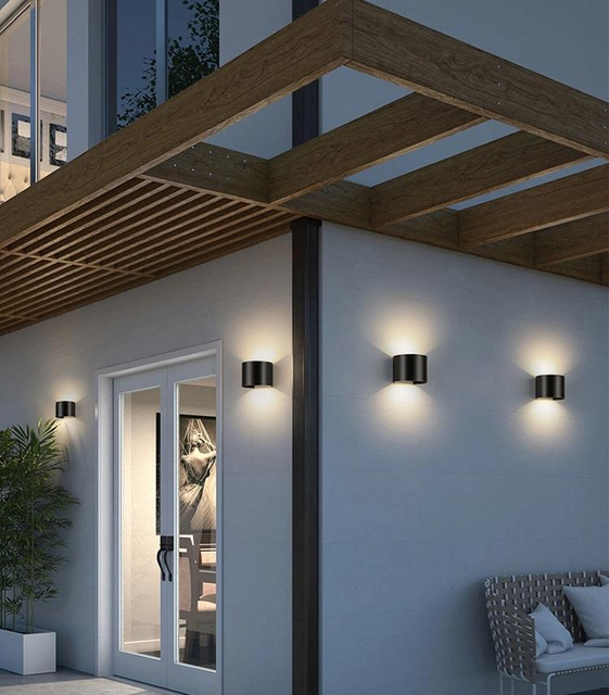 Lámpara de pared impermeable semicircular moderna con luz LED decorativa e iluminación exterior Iluminación de pared hacia arriba y hacia abajo