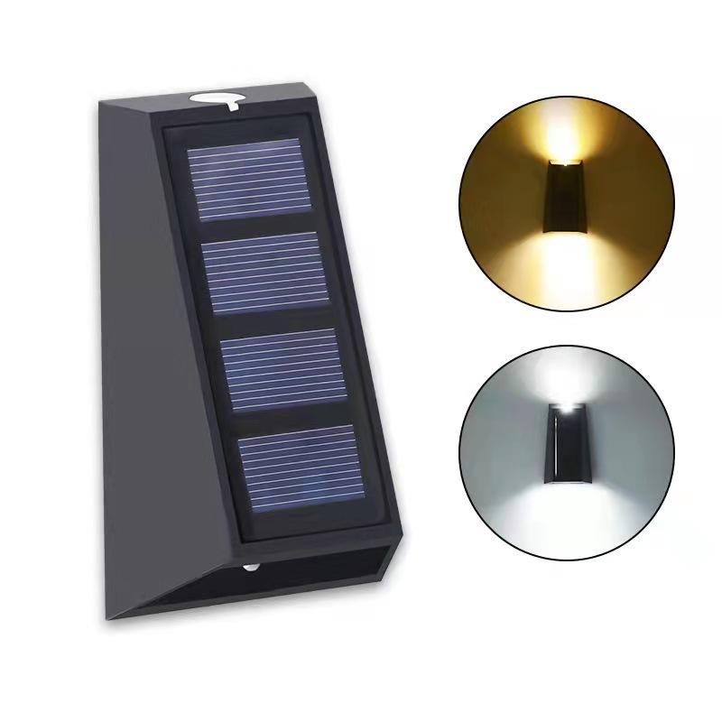 Arandela de pared solar para exteriores, impermeable, lámpara de iluminación hacia arriba y hacia abajo, lámpara de pared decorativa para jardín y hogar