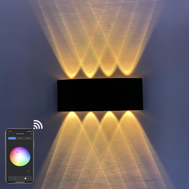 Smart home WiFi aplicación controlada 85-265V RGBW IP65 aluminio impermeable led lámpara de jardín inteligente led exterior arriba y abajo luz de pared