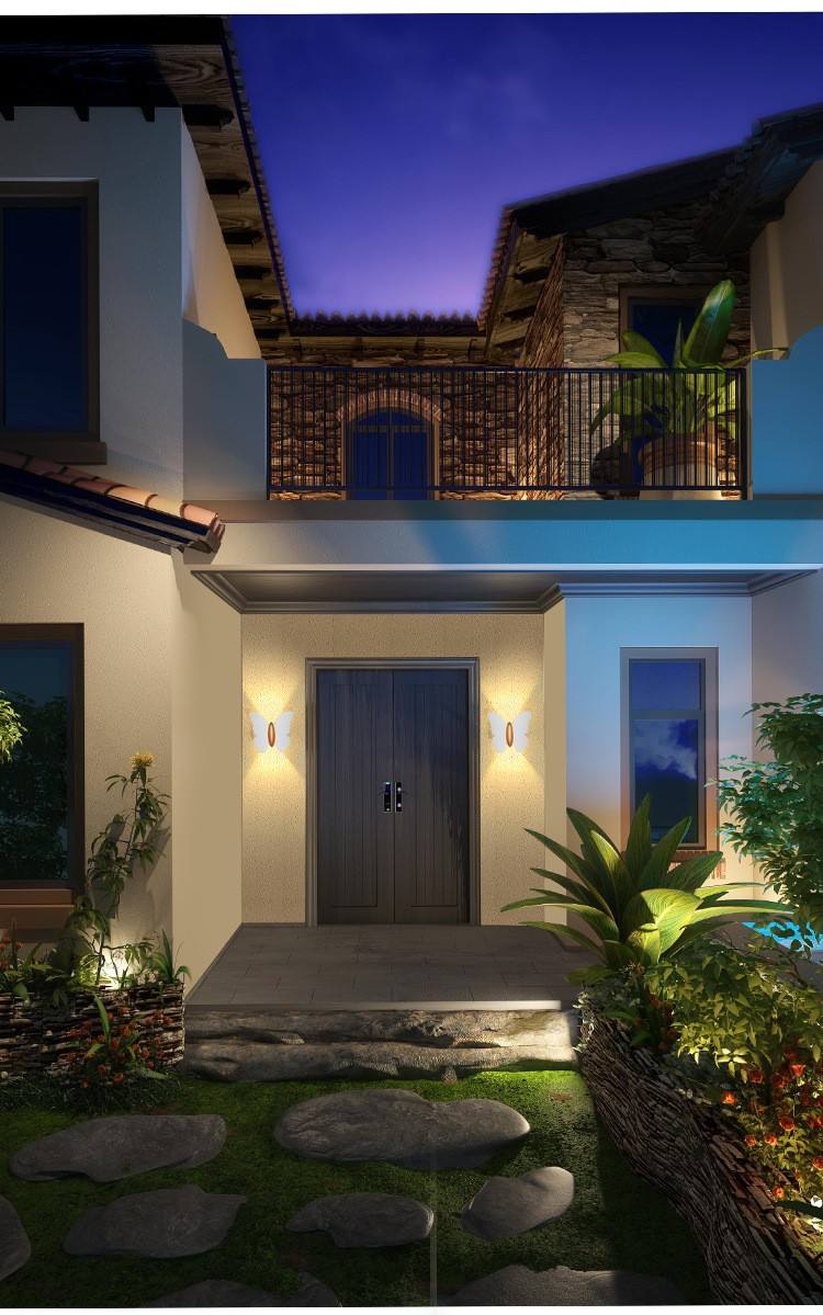 Lámpara de pared LED con forma de mariposa para exteriores, lámpara de pared impermeable IP65 para decoración de jardín, luz de soporte para pasillo