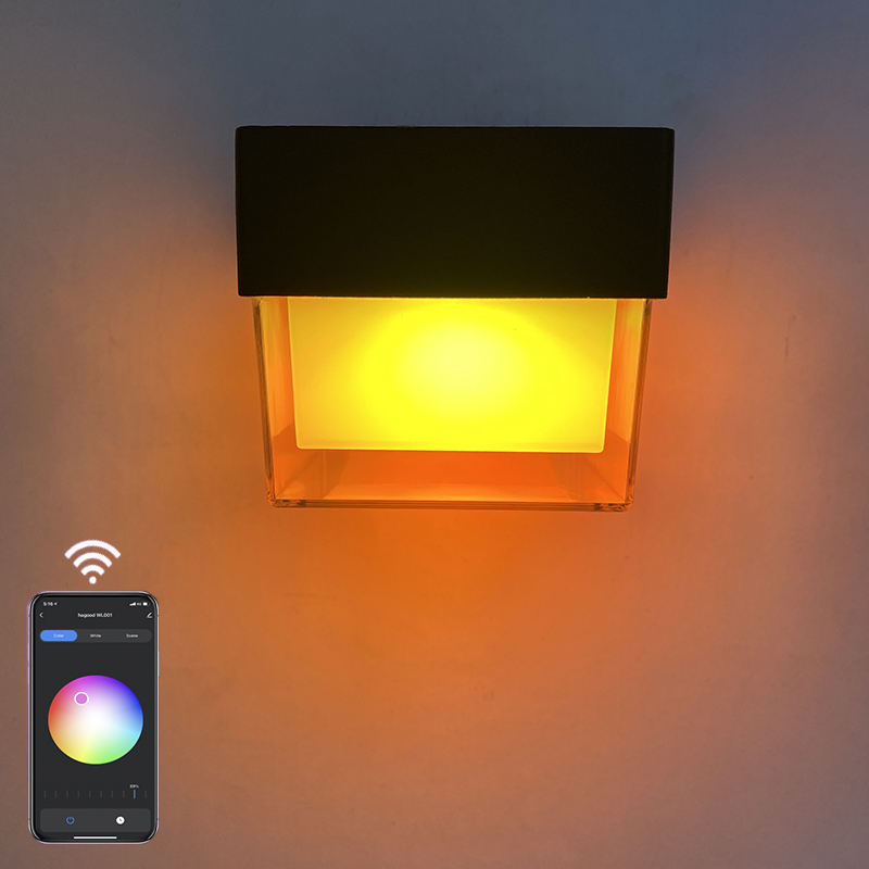 Al aire libre Tuya Wifi LED Lámparas de pared inteligentes 10W Cubo RGB App Regulable Sconce Impermeable Jardín Alexa Google Home Acrílico Luz de pared