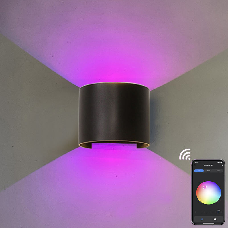 RGB APP 9W Control TUYA APP LED aplique de pared impermeable IP65 porche jardín arriba y abajo lámpara de pared Semicircular lámpara de pared impermeable
