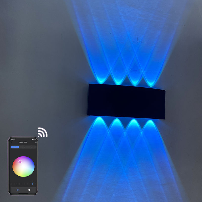 Control de aplicación RGBW Luces exteriores controladas por aplicación en forma de arco Exterior Impermeable hacia arriba y hacia abajo LED Lámpara de pared inteligente Aluminio Aplique de pared moderno Iluminación Aplique de pared