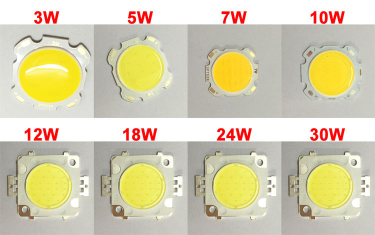 Fuente de luz COB al por mayor de fábrica 10-50W de alta potencia alto índice de visualización resaltado luz amarilla luz blanca perlas de lámpara COB