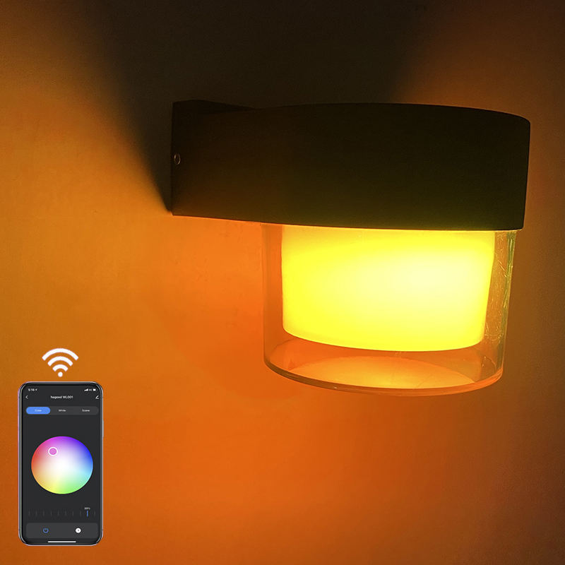 Lámparas LED de pared inteligentes 10W exterior Tuya Wifi cubo RGB aplicación regulable Sconce impermeable jardín Alexa Google Home acrílico pared luz