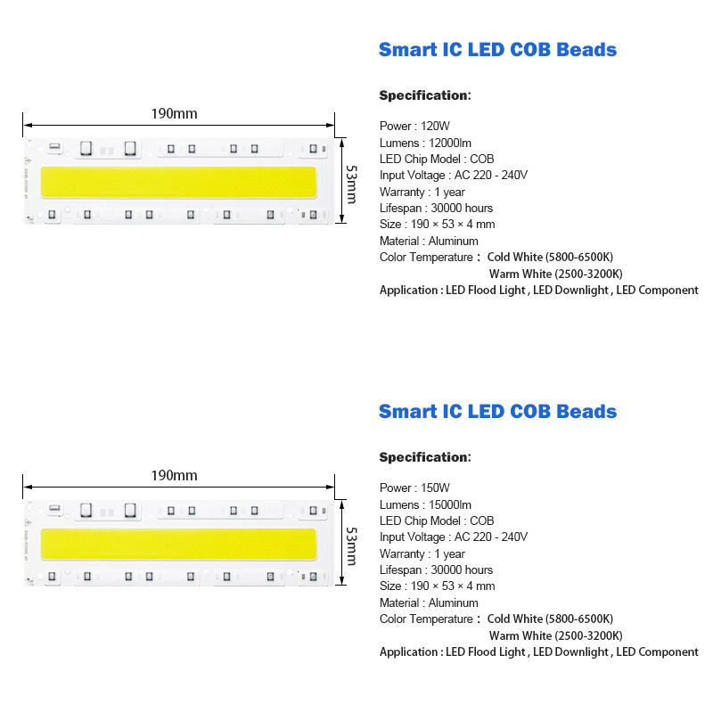 Chip de luz LED COB 30W 50W 70W 100W 150W Chip de bombilla LED Entrada de 220V Controlador LED IC inteligente para reflector LED DIY