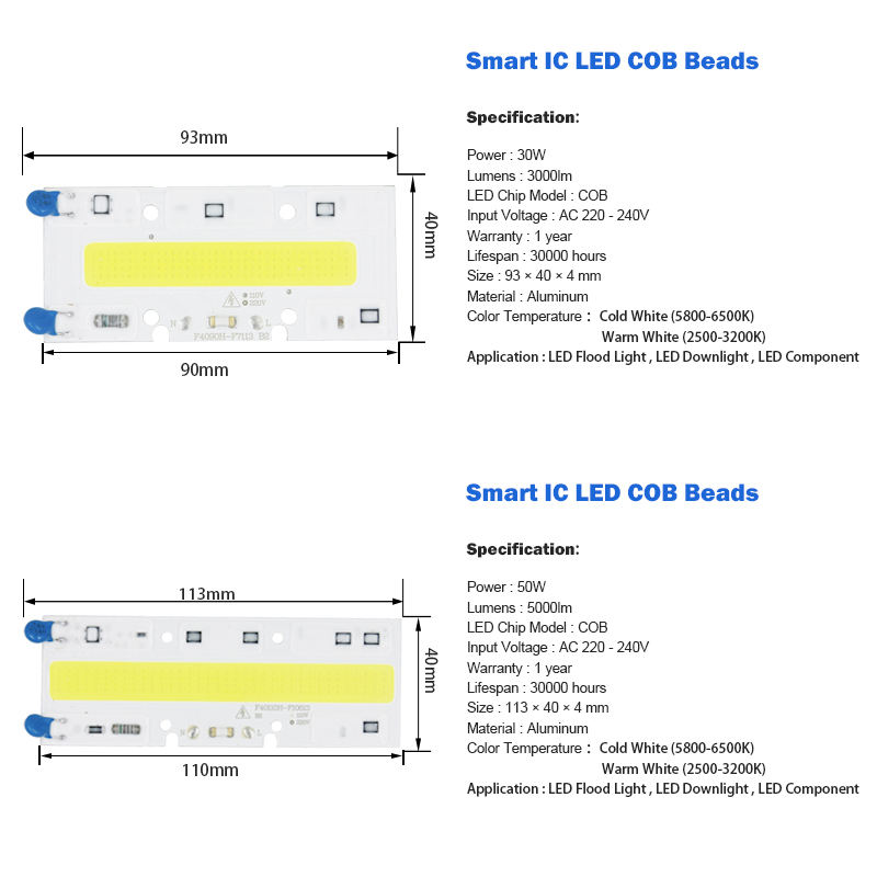 Chip de luz LED COB 30W 50W 70W 100W 150W Chip de bombilla LED Entrada de 220V Controlador LED IC inteligente para reflector LED DIY