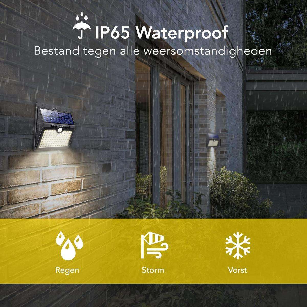 Lámpara solar exterior con sensor de movimiento - 97 LEDs - Luz blanca - Iluminación solar para jardín - IP65 a prueba de agua - Para jardín / Lámpara de pared