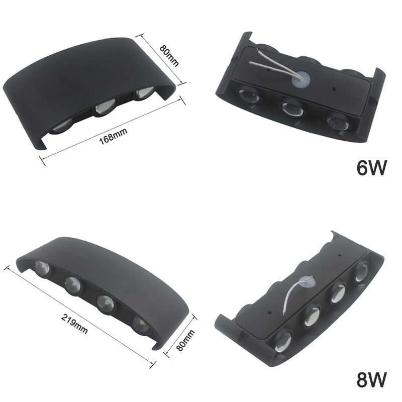 LED moderno de aluminio para interiores y exteriores Ip65 hacia arriba y hacia abajo para el hogar, escaleras, habitación, mesita de noche, luz de baño, lámpara LED blanca o negra