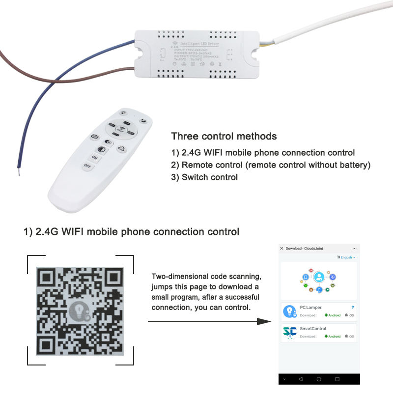 2,4G AC175-265V controlador inteligente regulable de tres colores iluminación Google home Wifi control LED lámpara led bombilla inteligente