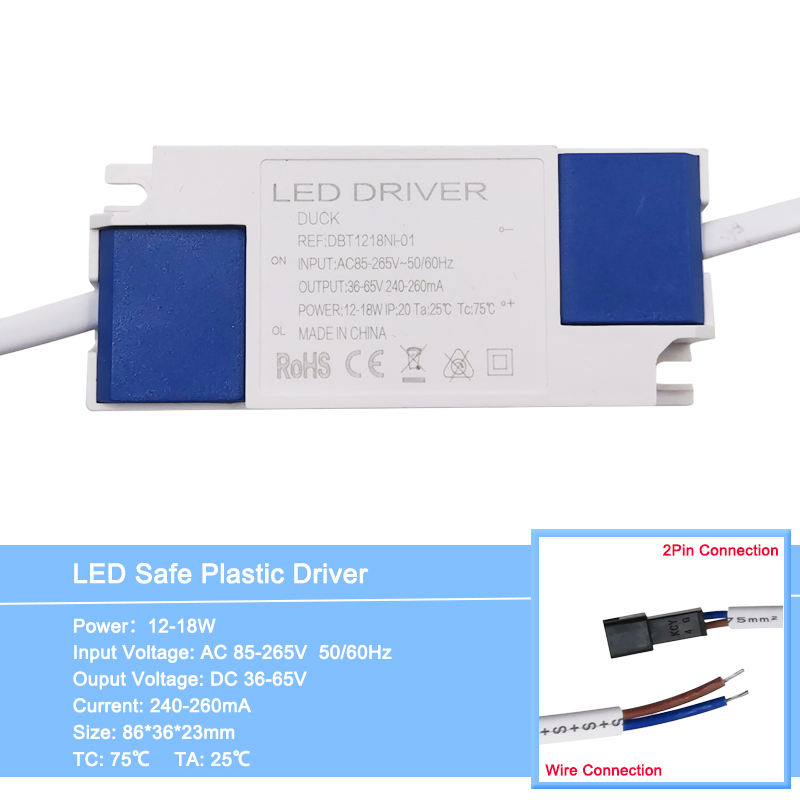 Transformador de luz de controlador LED de carcasa de plástico seguro de 1-36W, adaptador de fuente de alimentación de corriente constante de 300mA para lámpara Led/Chip