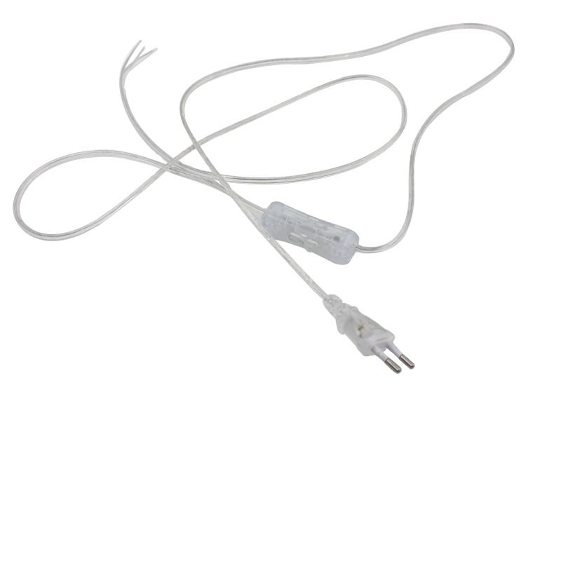 Cable de 2 líneas de 0,75mm, Cable de alimentación de encendido y apagado de 1,8 m para lámpara LED con interruptor de botón, enchufe europeo/estadounidense, interruptor de luz, extensión de Cable transparente